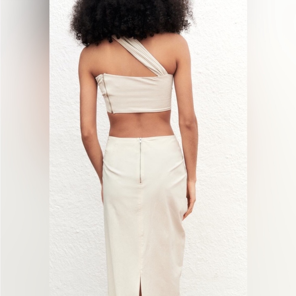 NWT Zara tan and white one strap crop top - Picture 3 of 7
